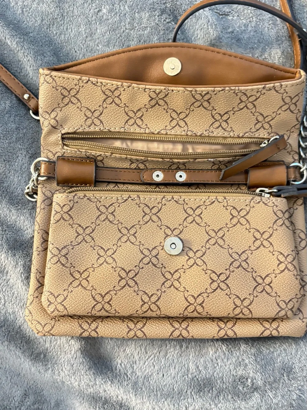 Nine West Tan Patterned Crossbody Bag with Chain Accent